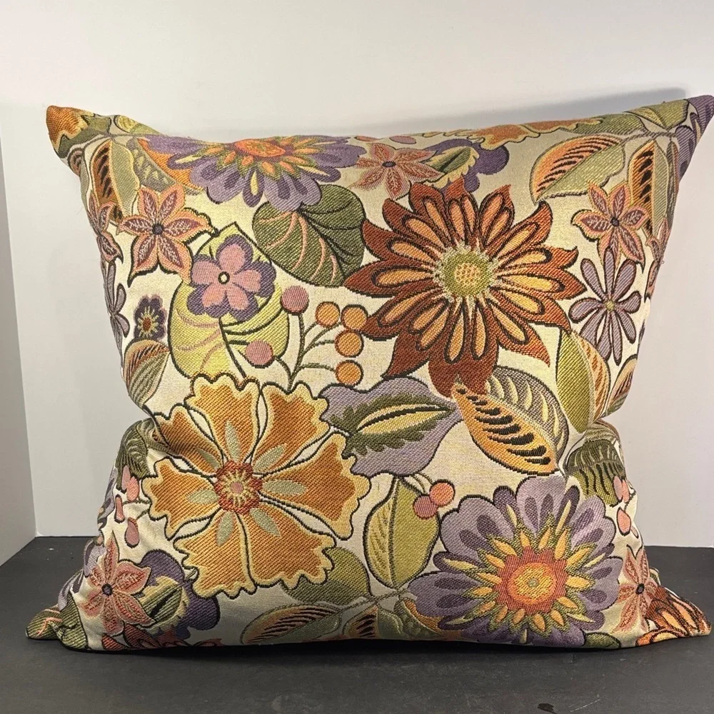Floral Tapestry Down Feather Fill Throw Pillow Earth Tones 18x18